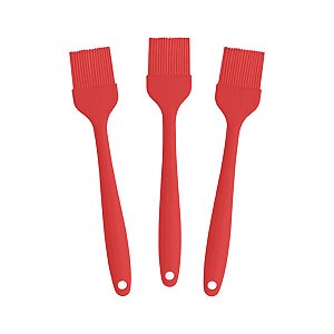 Kit 3 Pinceis Culinarios Silicone Vermelho 26cm Reforçado -
