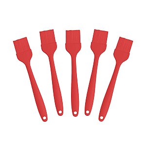 Kit 5 Pincéis Culinários Silicone Vermelho 21cm Reforçado -