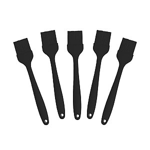 Kit 5 Pincéis Silicone Cozinha Preto Pequeno 21cm Reforçado-