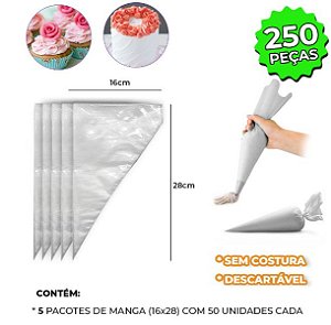 Kit 250 Saco/Manga de Confeitar Descartável Pequeno 28cm