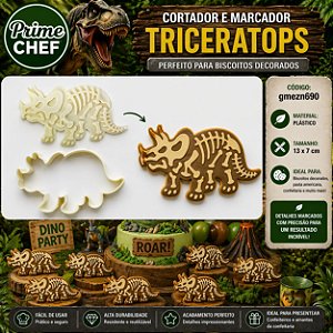 Cortador e Marcador de Dinossauro Triceratops Biscoito Pasta Americana Decoração Artesanato