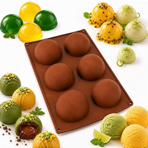 Forma Meia Esfera Em Silicone Para Chocolate e Doces - 6 Cavidades