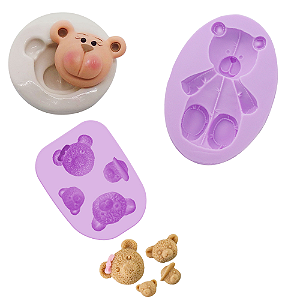 Kit 3 Moldes em Silicone Confeitaria  Ursinho Antiaderente