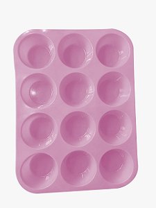 Forma Cupcake Em Silicone 12 Cavidades Petit Gateau Empada Rosa