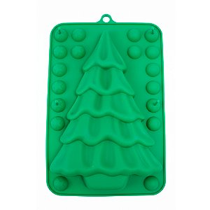 Forma de Silicone Natalina Árvore de Natal 3D com Enfeites