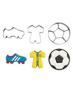 Kit 3 Cortadores  Futebol Copa  Chuteira Camiseta Seleção Biscoito Pasta Americana Confeitaria Artesanato