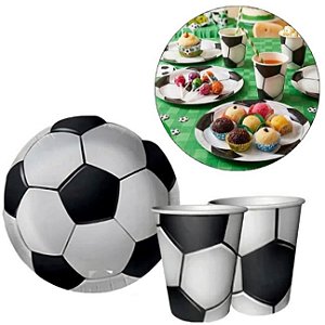 Kit Festa 10 Convidados Futebol Copa do Mundo - Prato 18cm e Copo 250ml Descartável de Papel