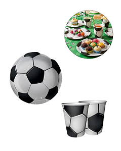 Kit Festa 10 Convidados Futebol Copa do Mundo - Prato e Copo Descartável de Papel