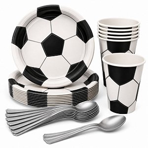 KIT 10 Pratos Copos De Bola De Futebol Papel Colher 14cm Festa Decoração