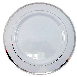5 Pratos Refeição 26cm Descartáveis de Luxo Plástico Prata