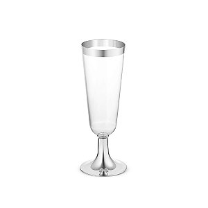 5 Taças Champagne/Espumante 150ml Descartáveis de Luxo em Plástico - Prata - UDlandia