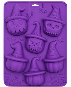 Forma de Silicone Halloween Abóbora Assustadora e Caveiras – 6 Cavidades