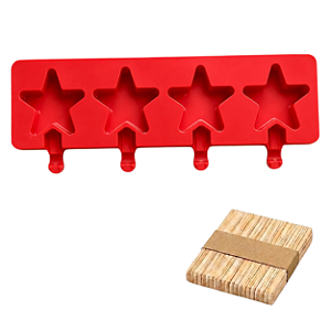 Forma de Silicone para Sorvete e Picolé – Modelo Estrela (4 Cavidades)