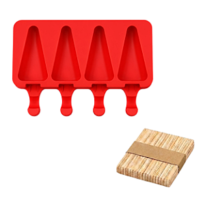 Forma de Silicone para Sorvete e Picolé no formato Triângulo – 4 Cavidades