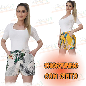 Short Viscose com cinto e bolso