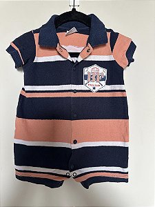 Homper Polo listras azul e laranja - 12 meses