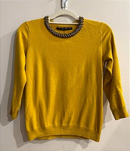 Tricot Mostarda Zara PP (P) com aplicações bordadas na gola