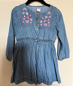 Vestido Jeans com flores bordadas - 2 anos Carters