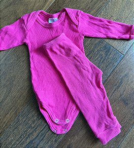 Conjuntinho canelado rosa forte - P (3 meses)