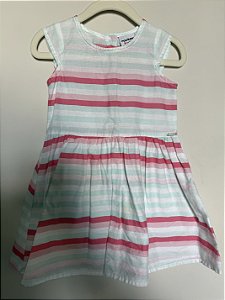 Vestido Algodão Listras azul e rosa - 1 ano