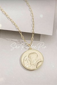 Colar São Padre Pio e São Miguel Banhado Ouro