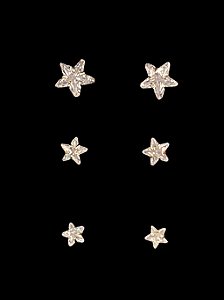 Kit Trio de Brincos Ponto de Luz Estrela em Zircônia