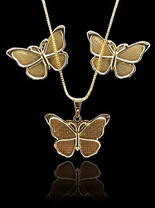 Conjunto de Brincos e Pingente em formato de Borboletas