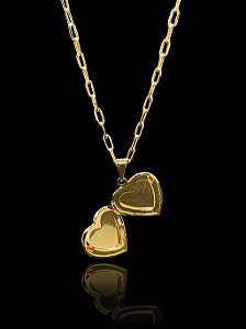 Corrente Elo Cartie 6mm com Pingente Relicário em formato de Coração com Zircônia