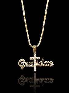 Corrente Rabo de Rato 1,2 mm - fecho tradicional - 50 cm - Com Pingente em formato da Palavra: "Gratidão" com Cruz de Zircônia Cristal