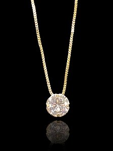 Corrente Rabo de Rato 1,2 mm - fecho tradicional - 50 cm - Com Pingente Ponto de Luz em Galeria com Pedra Zircônia Cristal 10mm