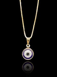 Corrente Rabo de Rato 1,2 mm - fecho tradicional - 50 cm - Com Pingente de Olho Grego com brilho no centro