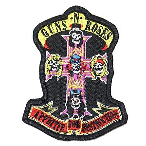 Patch Bordado Banda Guns and Roses Cruz 9x7cm