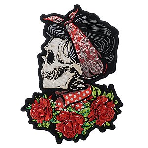 Patch Bordado Caveira Pinup 30x22cm