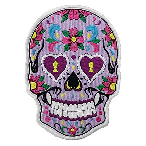 Patch Bordado Caveira Mexicana Rosa 24x17cm