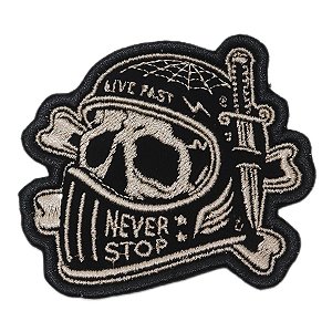 Patch Bordado Caveira Never Stop 7x8cm