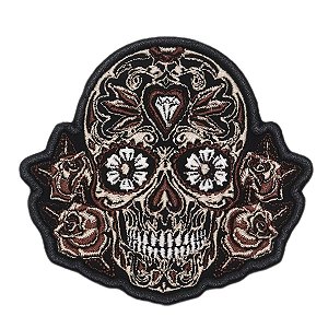 Patch Bordado Caveira Mexicana Marrom Peq 8x6cm