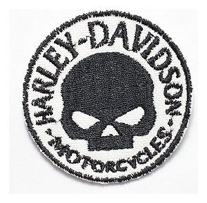 Patch Bordado Harley Davidson Skull Preta 6x6cm