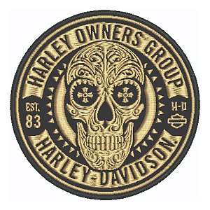 Patch Bordado Harley Davidson Hog Skull Mexica 11x11cm
