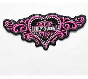 Patch Bordado Harley Davidson Coracao 12x5,2cm
