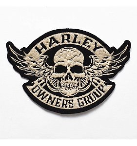 Patch Bordado Harley Davidson Hog Caveira Beg 12x8cm
