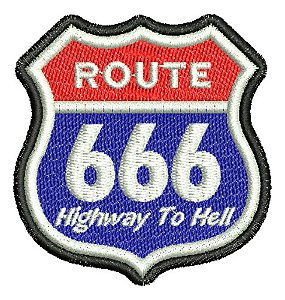 Patch Bordado Placas Route 666 Highway To Hell 5,8x6cm