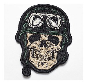 Patch Bordado Caveiras Caveira Capacete Aviador 6,1x8cm