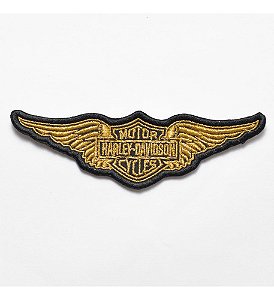 Patch Bordado Harley Davidson Asas Dourada 11,9x3,7cm