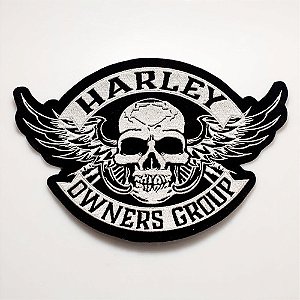 Patch Bordado Harley Davidson Hog Branca Grand 12x8cm