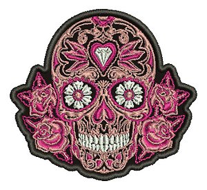 Patch Bordado Caveiras Caveira Rosas 9x8,2cm
