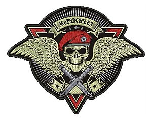 Patch Bordado Grandes Caveira Boina Mlt 28x22cm