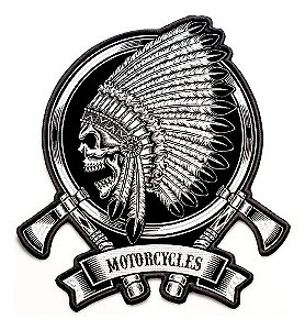 Patch Bordado Caveiras Caveira Motorcycles Machado 9,5x10cm