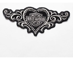 Patch Bordado Harley Davidson Coraç. Asas Cin 12x7,3cm