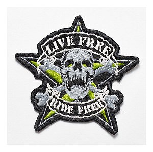 Patch Bordado Caveiras Caveira Live Free 10x9,5cm