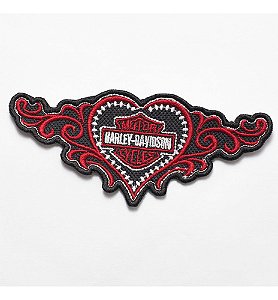Patch Bordado Harley Davidson Coracao Verm 12x5,2cm